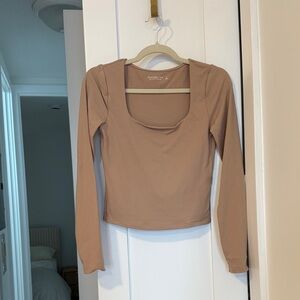Abercrombie & Fitch Square Neck Long sleeve top in Beige